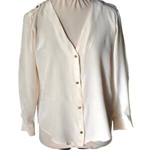 Madewell x Sézane Blouse | Size S | Cream | Ruffle Neck | Gold Snaps